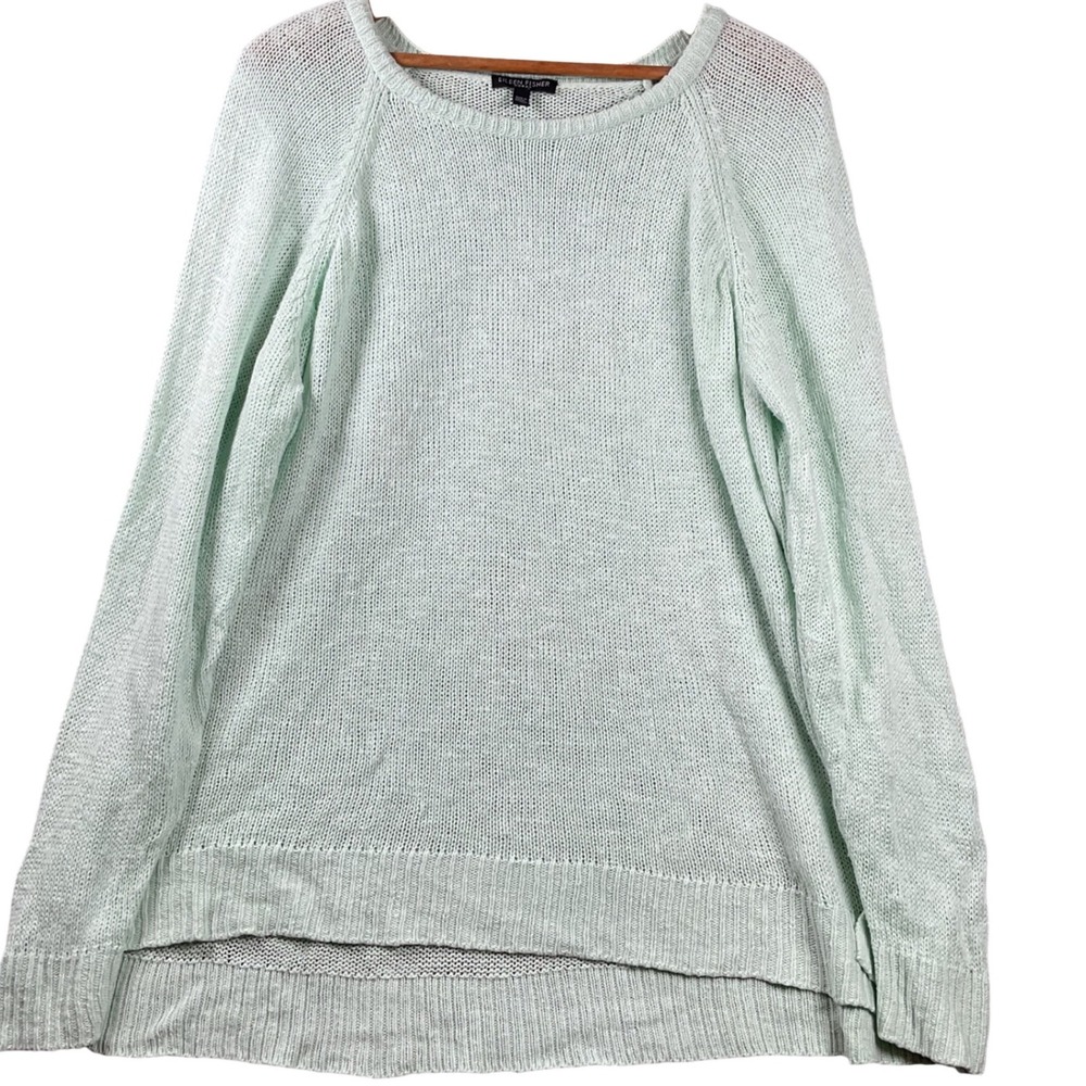 Eileen Fisher Sweater Woman 3X Mint Green Organic Linen Cotton Knit Raglan Hem